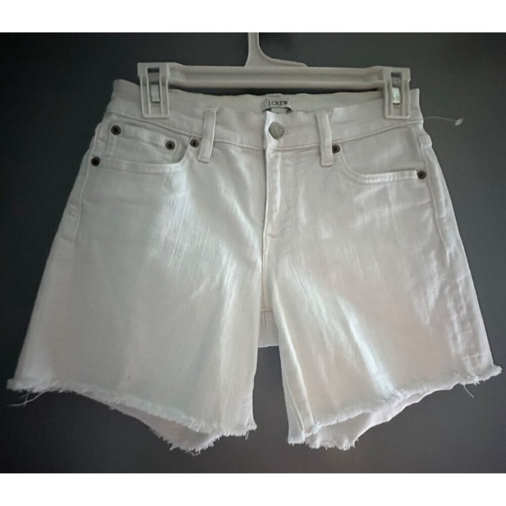 J.Crew White Denim Cutoff Shorts Size 24 Frayed Hem Stretch Mid Rise Casual